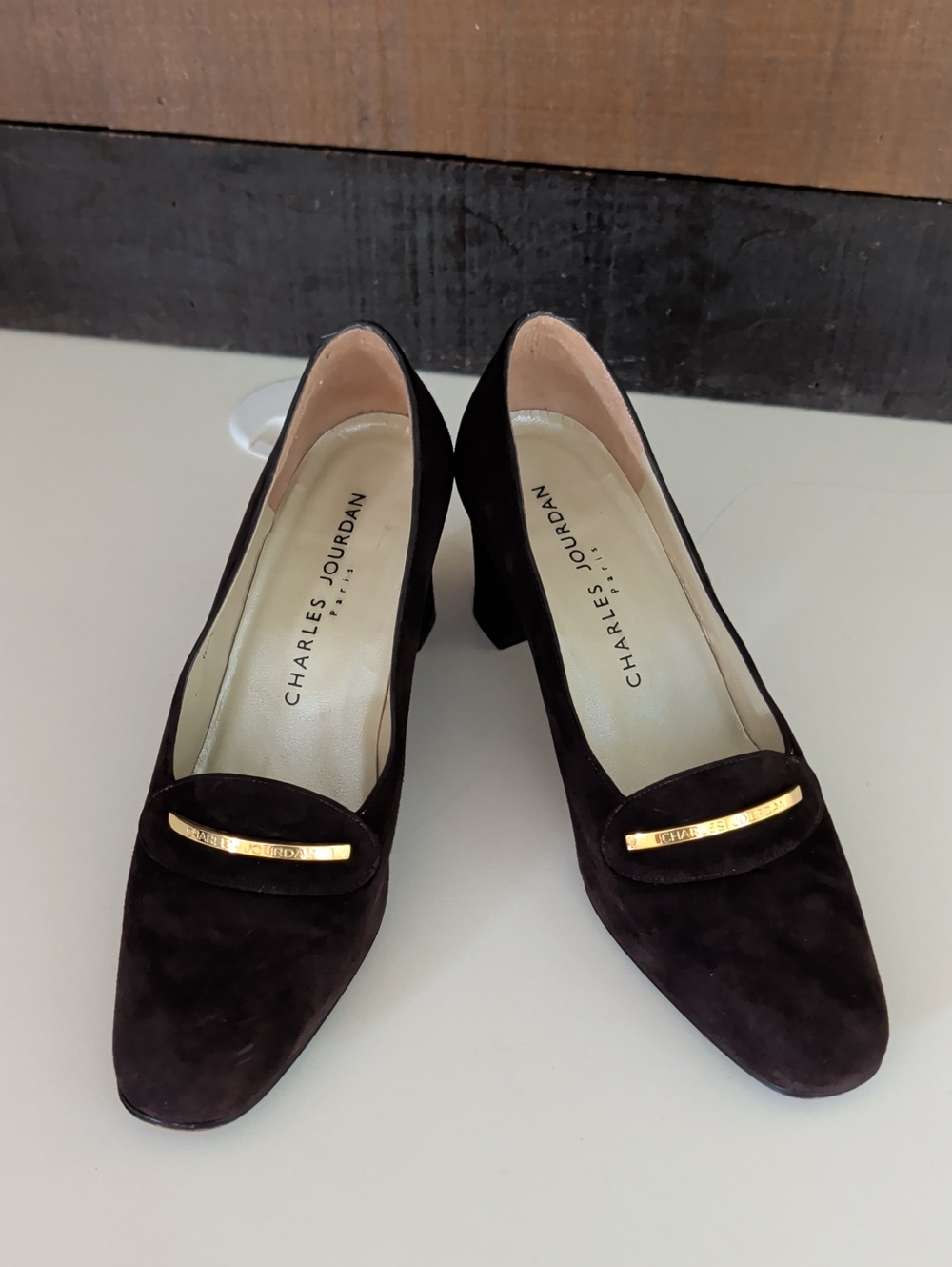 Charles Jourdan Brown Suede Block Heel Pumps Size 8